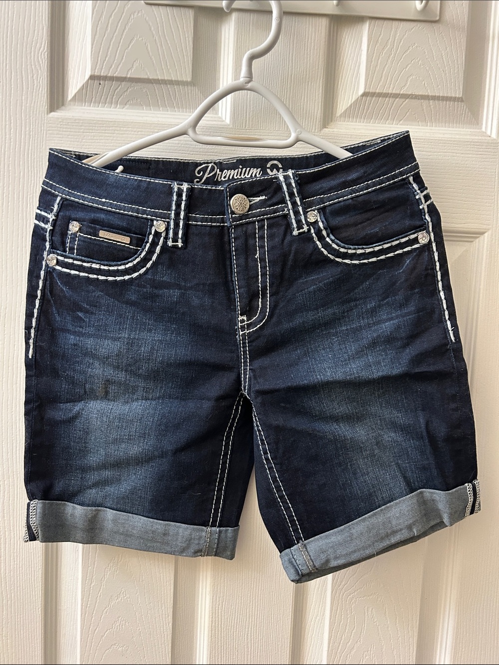Premium Dark Blue Rolled Cuff Denim Shorts